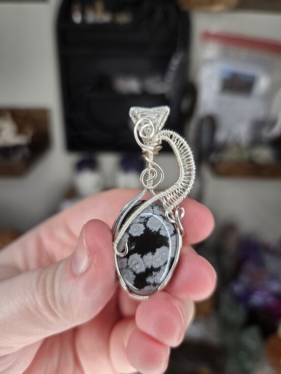 Jewelry - Snowflake Obsidian Wire Wrap Crystal Pendant